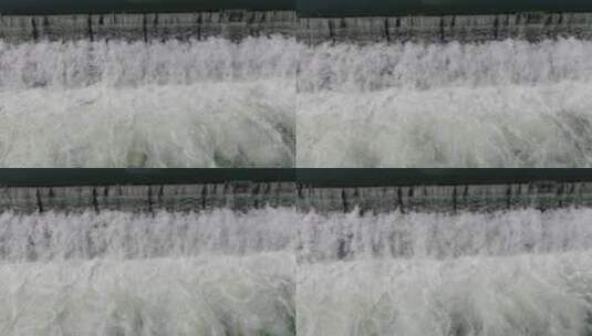 航拍江流堤坝流水瀑布高清在线视频素材下载