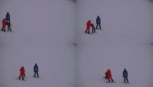 在山上练习单板滑雪高清在线视频素材下载