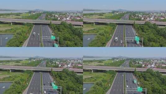 航拍浙江省杭州湾环线高速与袍江大桥高清在线视频素材下载