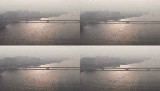 航拍晨光中的珠江高清在线视频素材下载