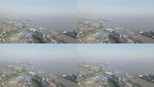 上海崇明江南造船厂振华重工港口4K航拍高清在线视频素材下载