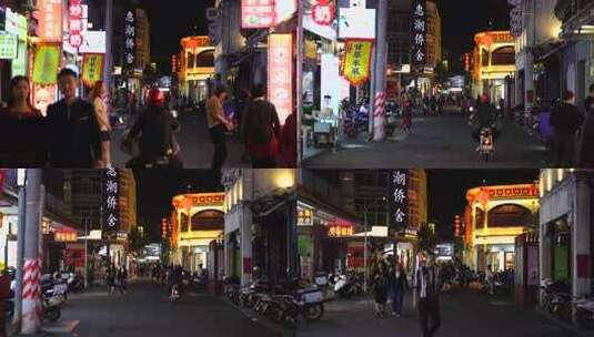 潮州人文牌坊街夜景骑楼街道老街商业街景点高清在线视频素材下载