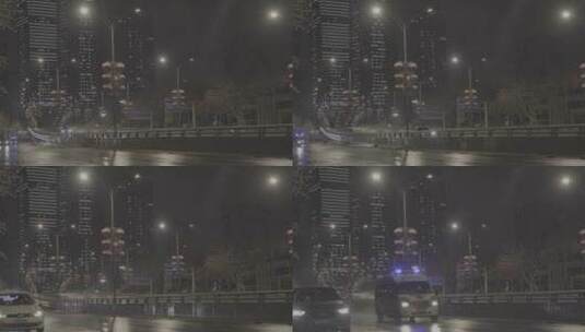 疫情武汉封城 公路120救护车 急救 雪 夜景高清在线视频素材下载