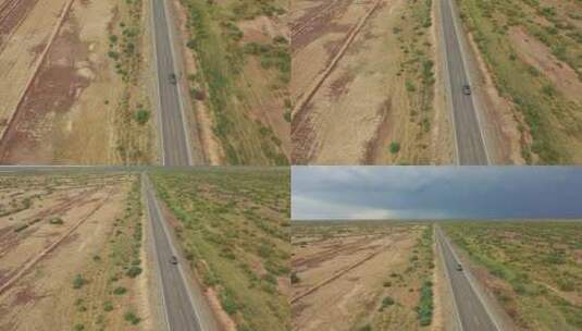 新疆塔克拉玛干沙漠戈壁公路汽车行驶高清在线视频素材下载