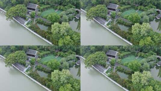 航拍自然风光上海醉白池风景区高清在线视频素材下载
