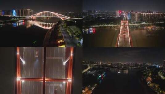 佛山东平河东平桥夜景航拍视频高清在线视频素材下载