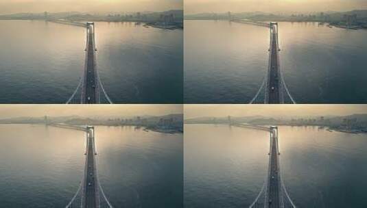 大连星海湾跨海大桥日落城市开场航拍高清在线视频素材下载