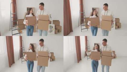 抱纸箱的夫妇高清在线视频素材下载