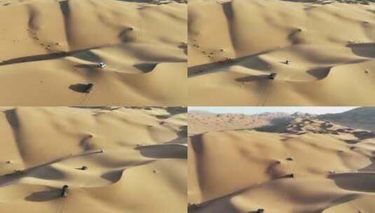 航拍自驾越野车旅游穿越内蒙古巴丹吉林沙漠高清在线视频素材下载