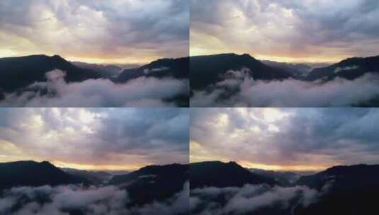 4K航拍清晨云雾缭绕大山风景高清在线视频素材下载