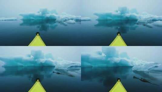 北冰洋上皮划艇第一视角高清在线视频素材下载