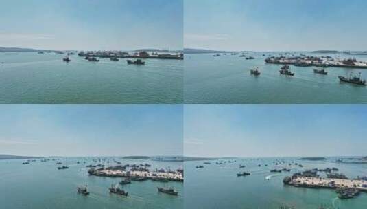 开海青岛积米崖渔船出海打鱼高清在线视频素材下载