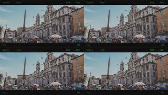 意大利罗马——2022年6月1日：通过照片相机看一下意大利罗马纳沃纳广场的一个广场。人们走在广场上。夏季景观日和蓝天高清在线视频素材下载