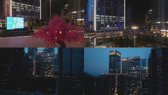 杭州未来科技城夜景航拍合集高清在线视频素材下载
