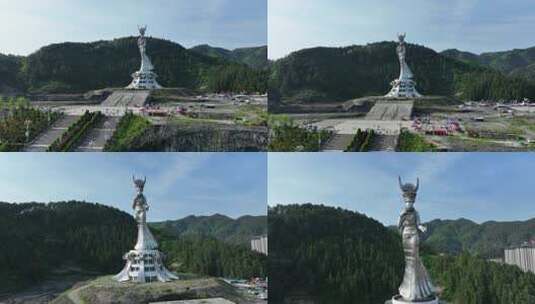 4K航拍贵州剑河仰阿莎雕像高清在线视频素材下载