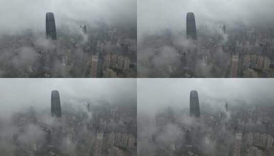 深圳罗湖中心区京基100大厦云海航拍高清在线视频素材下载