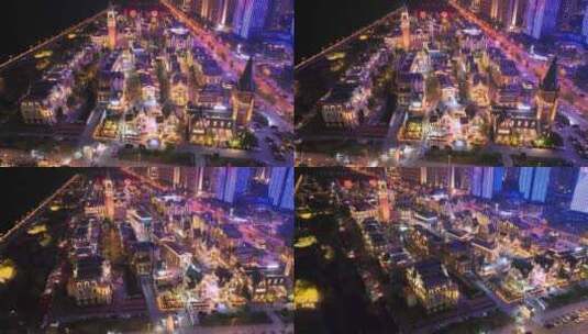 东港 东港夜景航拍高清在线视频素材下载