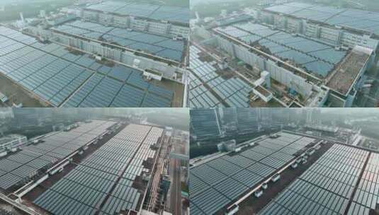 深圳光明区华星光电厂区楼顶太阳能板高清在线视频素材下载