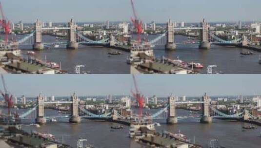 延时航拍城市中的大桥和船只高清在线视频素材下载