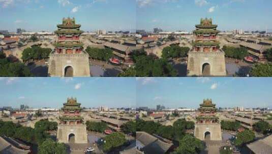 航拍山西朔州老城中的文昌阁高清在线视频素材下载