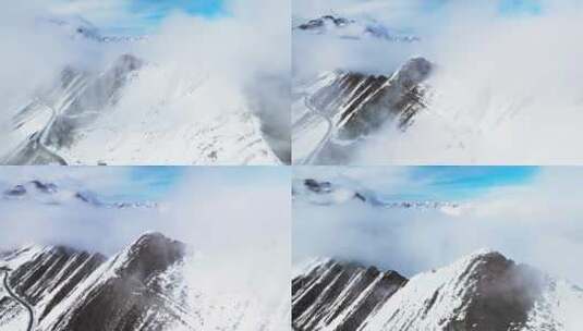 云雾缭绕的川西雪山航拍风景壮美夹金山高清在线视频素材下载