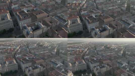 航拍匈牙利布达佩斯市中心日出城市天际线高清在线视频素材下载