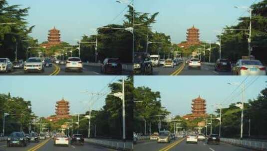 武汉车窗外风景黄鹤楼风景窗外第一视角风光高清在线视频素材下载