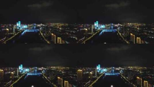福建福州闽江两岸夜景灯光航拍高清在线视频素材下载