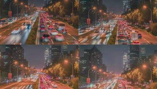 10K北京国贸三期CBD夜景二环交通延时高清在线视频素材下载