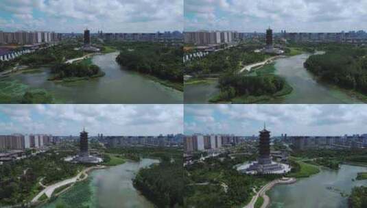 航拍城市公园高清在线视频素材下载
