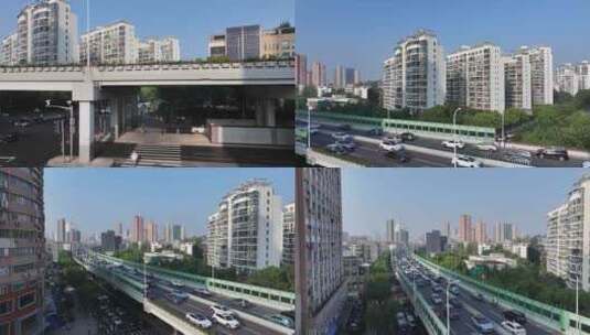 上海早高峰高架航拍高清在线视频素材下载