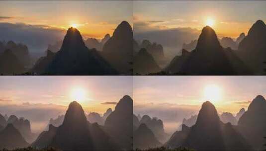 广西桂林山水喀斯特地貌绝美日出延时高清在线视频素材下载
