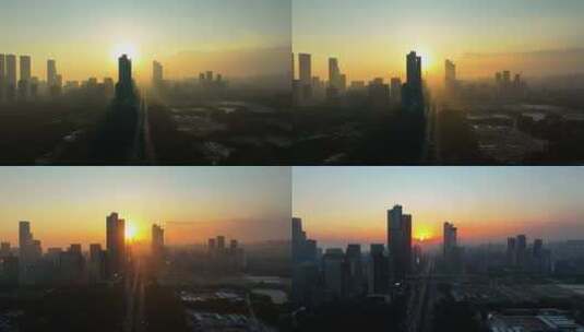 航拍深圳城市日落延时高清在线视频素材下载