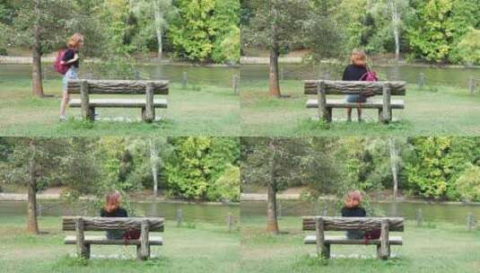 独自在公园里休息的女人高清在线视频素材下载