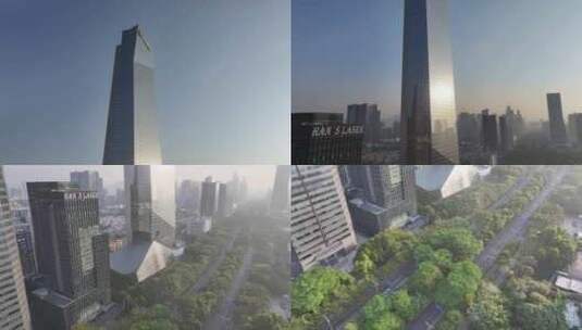 深圳汉京金融中心清晨航拍高清在线视频素材下载