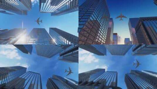 4K飞机从金融大楼楼顶飞过高清在线视频素材下载