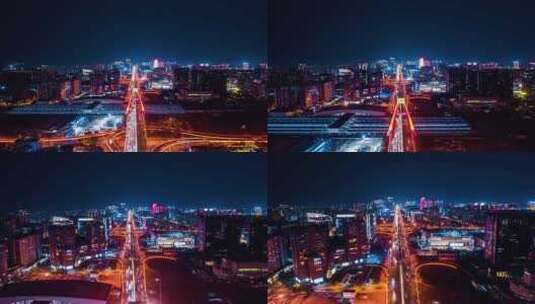 成都天府大道火车南站高新区夜景航拍高清在线视频素材下载