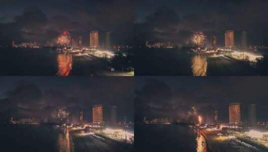 航拍夜景下的惠州市惠东双月湾高清在线视频素材下载