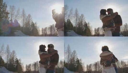 在雪地里拥抱的情侣高清在线视频素材下载