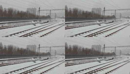 北京下雪中的铁轨高清在线视频素材下载
