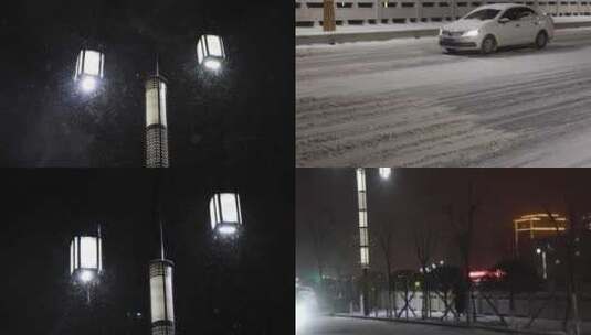 城市夜晚下雪雪景高清在线视频素材下载