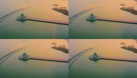 苏州太湖国际会议中心日落航拍08高清在线视频素材下载