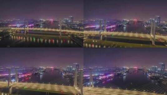 广州_洛溪大桥_道路桥梁_夜景航拍延时001高清在线视频素材下载