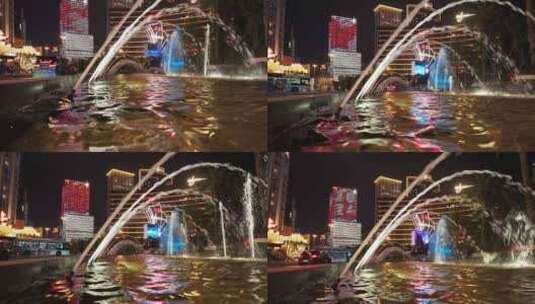 澳门大堂区夜景喷泉高清在线视频素材下载