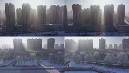 中国辽宁沈阳沈北新区蒲河冬天雾凇光线高清在线视频素材下载