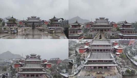 雪景航拍 古建筑高清在线视频素材下载