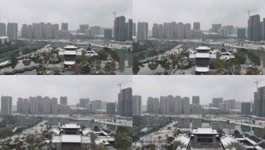 冬天白雪郴州爱莲湖风光高清在线视频素材下载