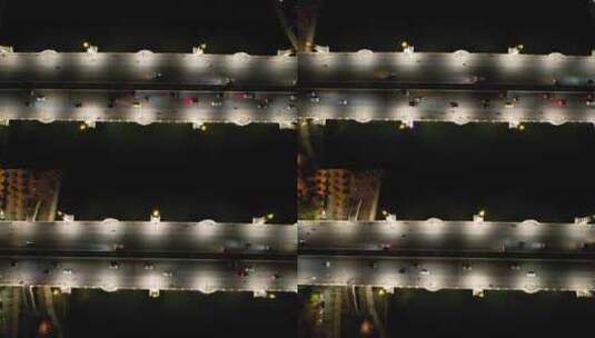 航拍夜晚的车水马龙的大桥高清在线视频素材下载
