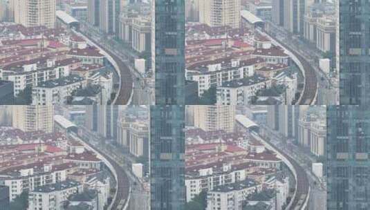 上海高架车流 地铁 城市风光航拍高清在线视频素材下载