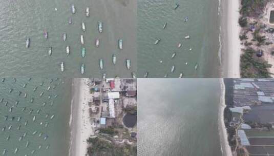 海滩渔船航拍高清在线视频素材下载
